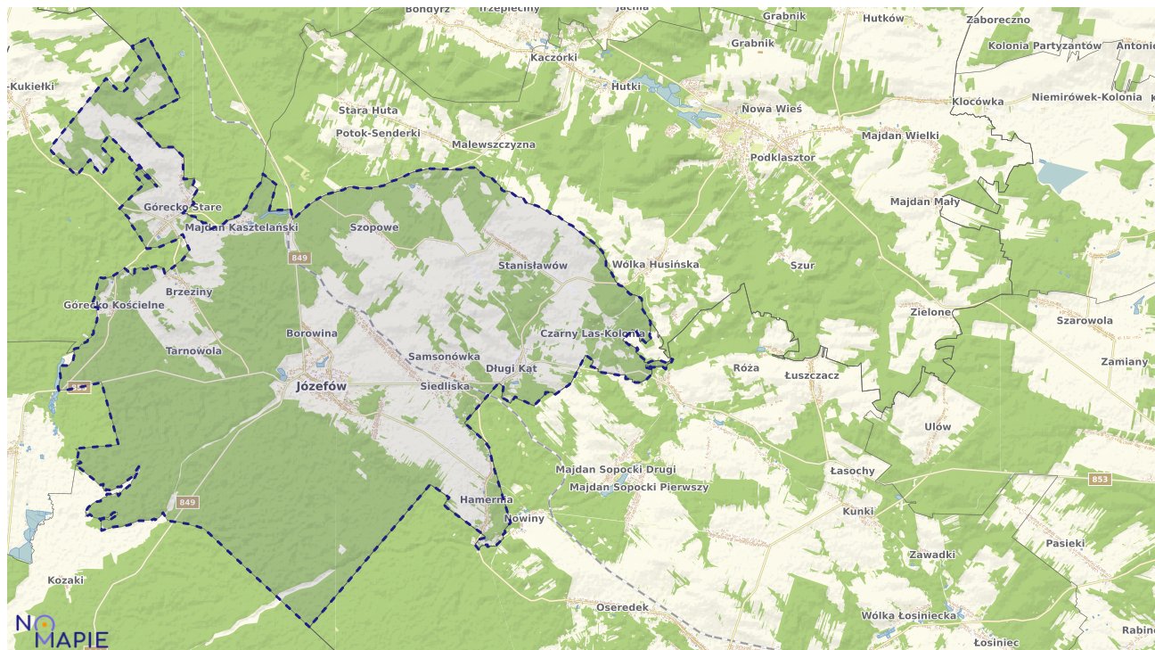 Mapa obszarów ochrony przyrody Józefowa
